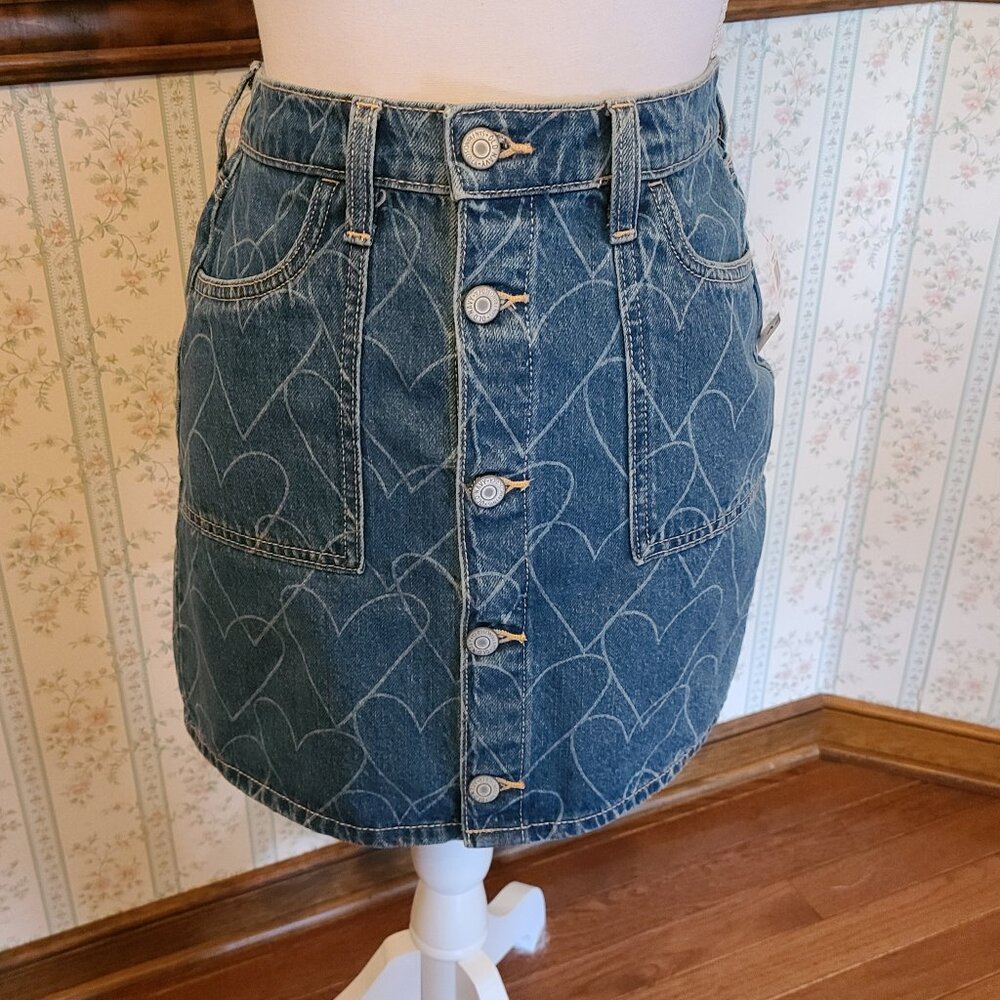 OLD NAVY GIRL'S BLUE DENIM HIGH WAISTED SKIRT HEART GRAPHICS XL 14-16